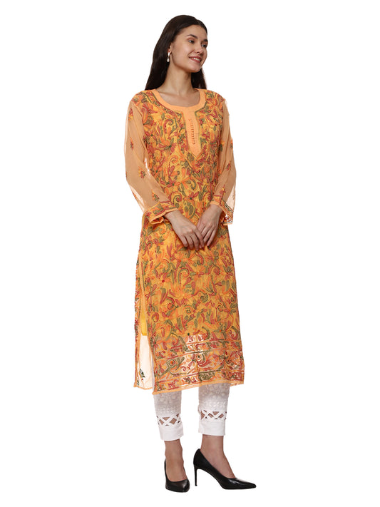 Awadhmart Lucknowi Chikankari Hand Embroidered Resham Multi Work Kurti with inner