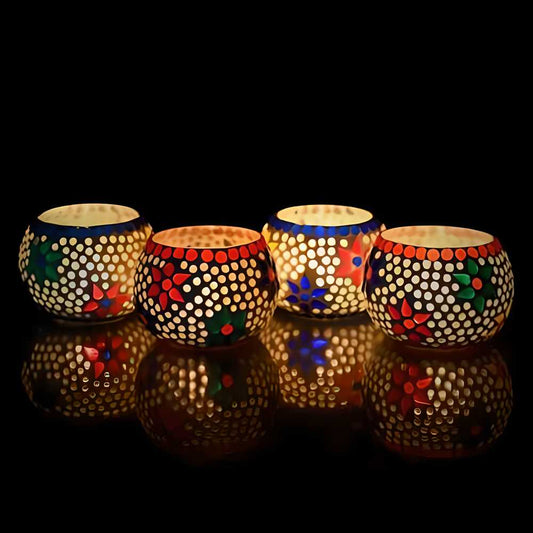 Awadhmart Set of 4 Mosaic Glass Decorative Tea Light Holder