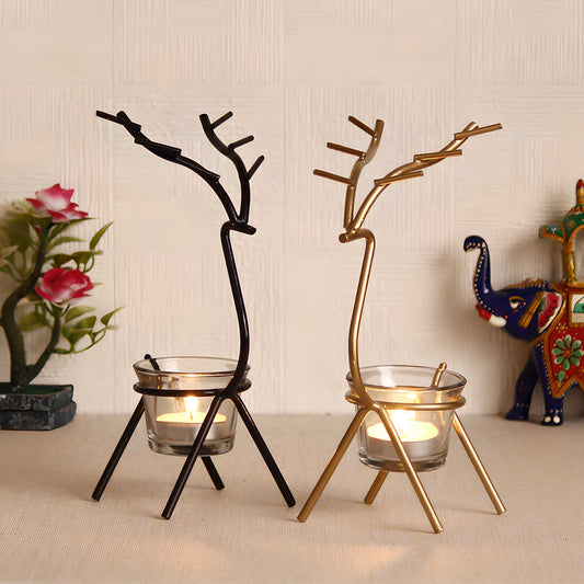 Awadhmart Set of 2 Deer Shape Decorative Handcrafted Metal Tea Light Holder