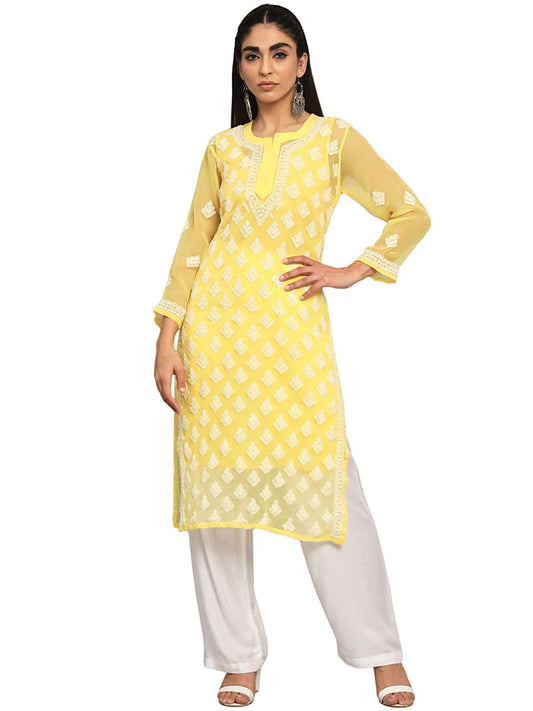 Awadhmart Lucknowi chikankari hand embroidered booti jaal kurti with inner