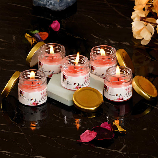 Awadhmart's Set of 5 Rose Scented Minijar Candle