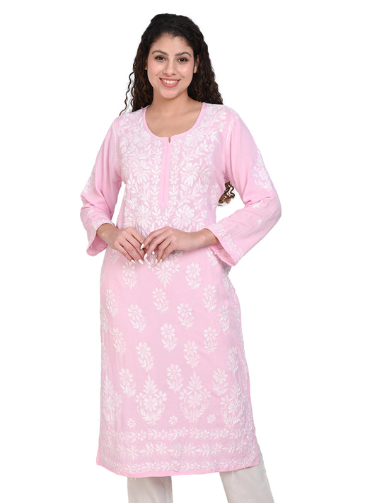Awadhmart Women's Soft Cotton Raga Modal Straight Chikankari Embroidered Kurta