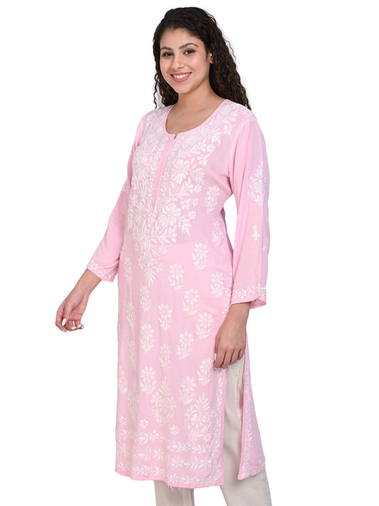Awadhmart Women's Soft Cotton Raga Modal Straight Chikankari Embroidered Kurta