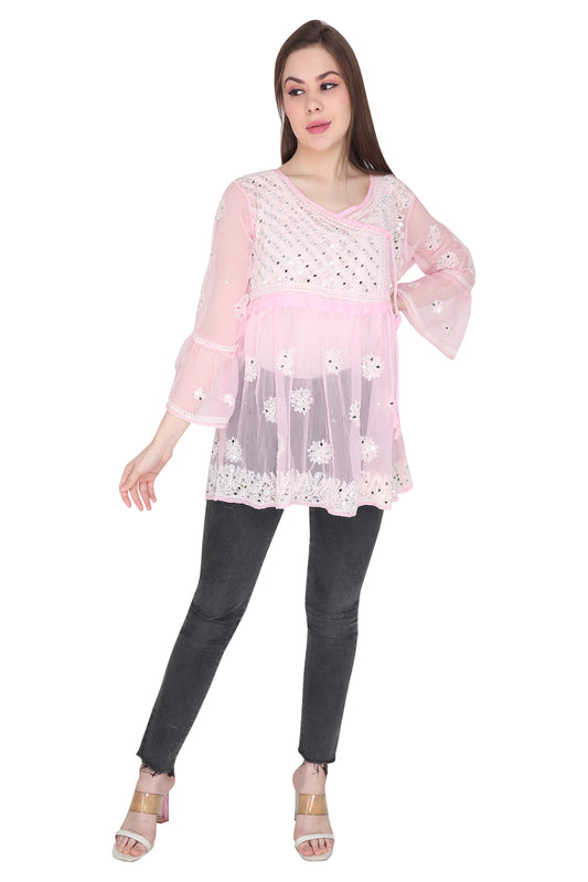 Awadhmart Lucknowi Chikankari hand embroidered Mirror Top with inner