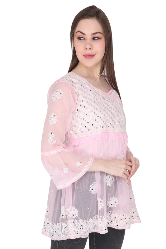 Awadhmart Lucknowi Chikankari hand embroidered Mirror Top with inner