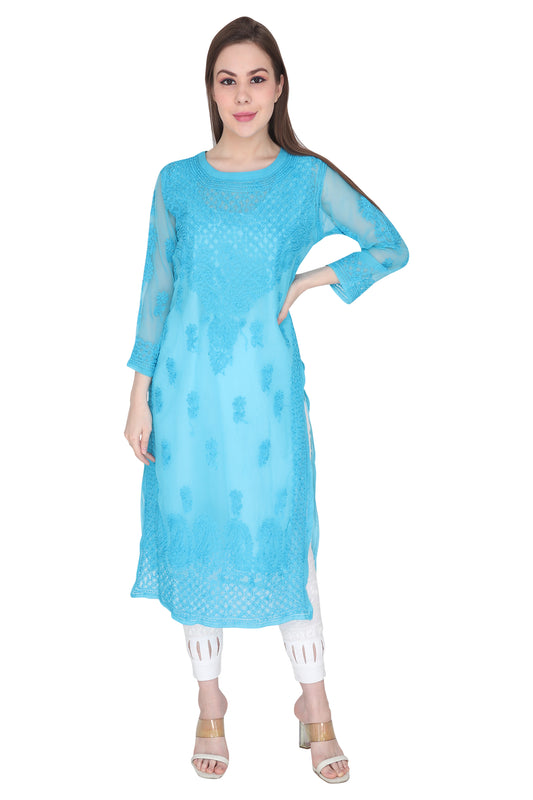 Awadhmart Lucknowi Chikankari Hand Embroidered Resham Work Kurti with inner