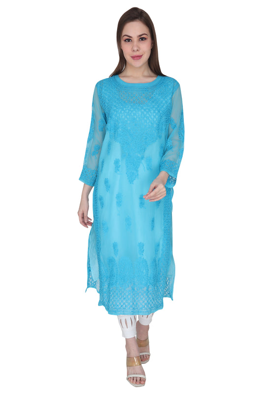 Awadhmart Lucknowi Chikankari Hand Embroidered Resham Work Kurti with inner