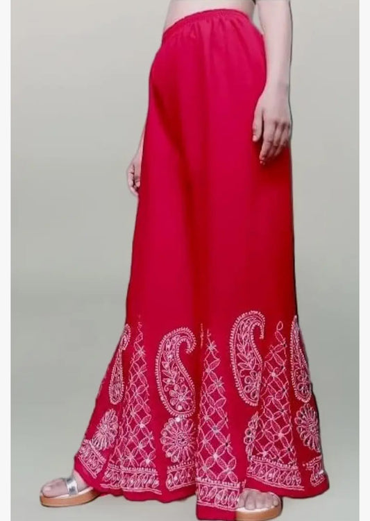 Awadhmart Lucknowi Chikankari fine Hand Embroidered with Attractive Mirror Work Georgette Palazzo for Women & Girls