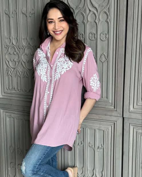 Awadhmart Latest Chikankari Top for Women | Chikankari Embroidery Collar Short Top for Women, Girls 3/4th Sleeves-