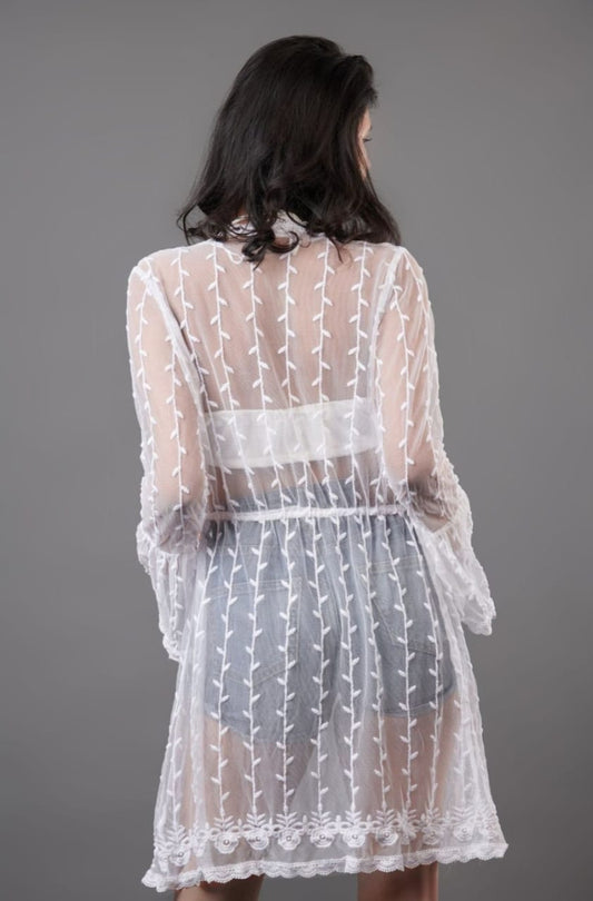 Awadhmart Lucknowi Chikankari Hand Embroidered Georgette Shrug, Flowy