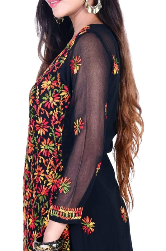 Awadhmart Women Hand Embroidered Lucknowi Chikankari Georgette kurti with inner