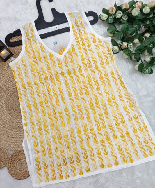 Awadhmart Lucknowi Chikankari cotton sleevless Top