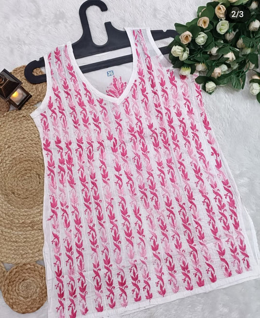 Awadhmart Lucknowi Chikankari cotton sleevless Top