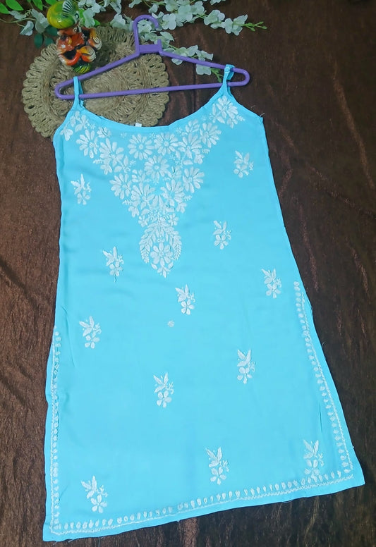 Awadhmart Lucknowi Chikankari Noodle Reyon Sleevless Top