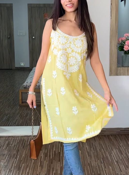 Awadhmart Lucknowi Chikankari Noodle Reyon Sleevless Top