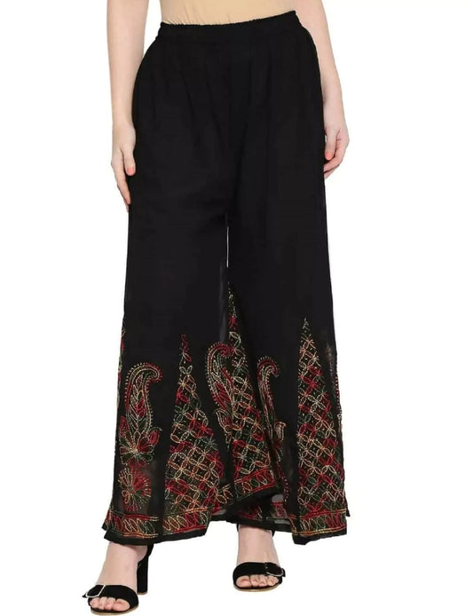 Awadhmart Women Lucknow Chikankari Hand Embroidered Chifffon Palazzo/Sharara (Free Size)