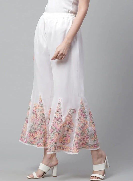 Awadhmart Women Lucknow Chikankari Hand Embroidered Chifffon Palazzo/Sharara (Free Size)