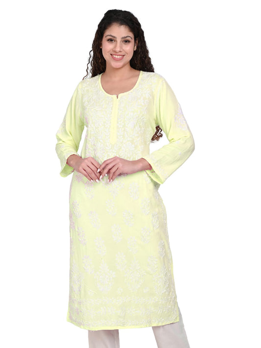Awadhmart Trendy Raga Modal Straight Kurta with Impresively Designed and Hand Embroidered Lucknowi Chikankari for Women