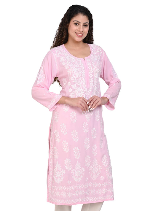 Awadhmart Trendy Raga Modal Straight Kurta with Impresively Designed and Hand Embroidered Lucknowi Chikankari for Women
