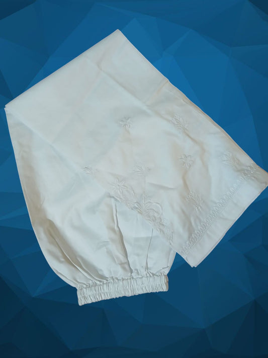Awadhmart Lucknowi Chikankari Machine Work White Cotton Palazzo Pant for Women