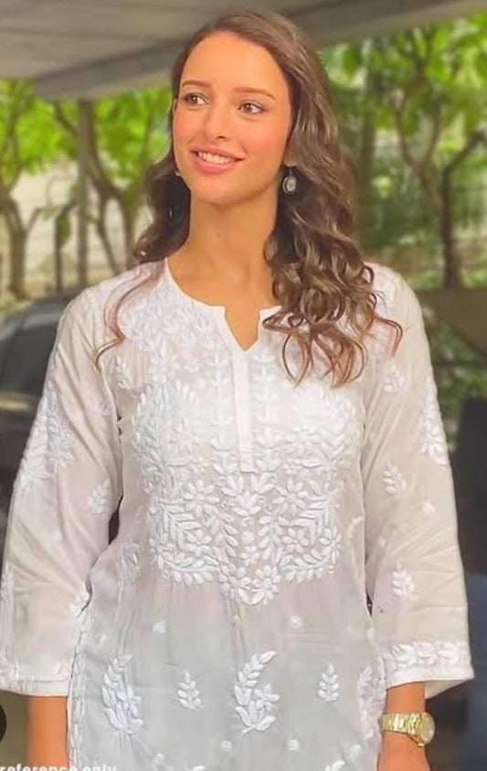 Awadhmart chikankari Elegant Muslin Kurti for Women – Traditional Handcrafted Ethnic Wear