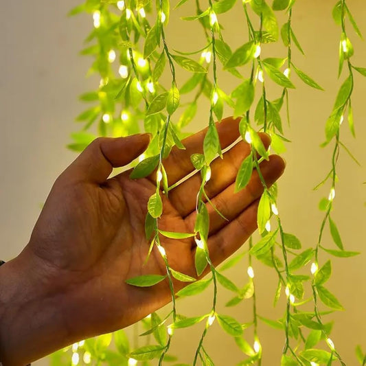 Awadhmart LED Curtain String Leaf Lights with Artificial Leaves – 8 Modes, Adjustable Brightness, Decorative Fairy Lights for Bedroom, Garden, Festivals & Parties (Pack of 1)