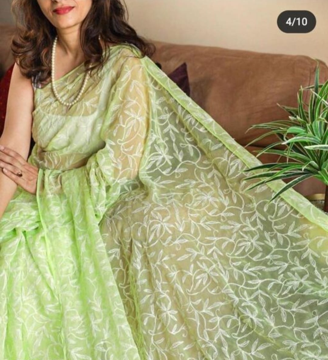 Chikankari embriodery on Green Saree 